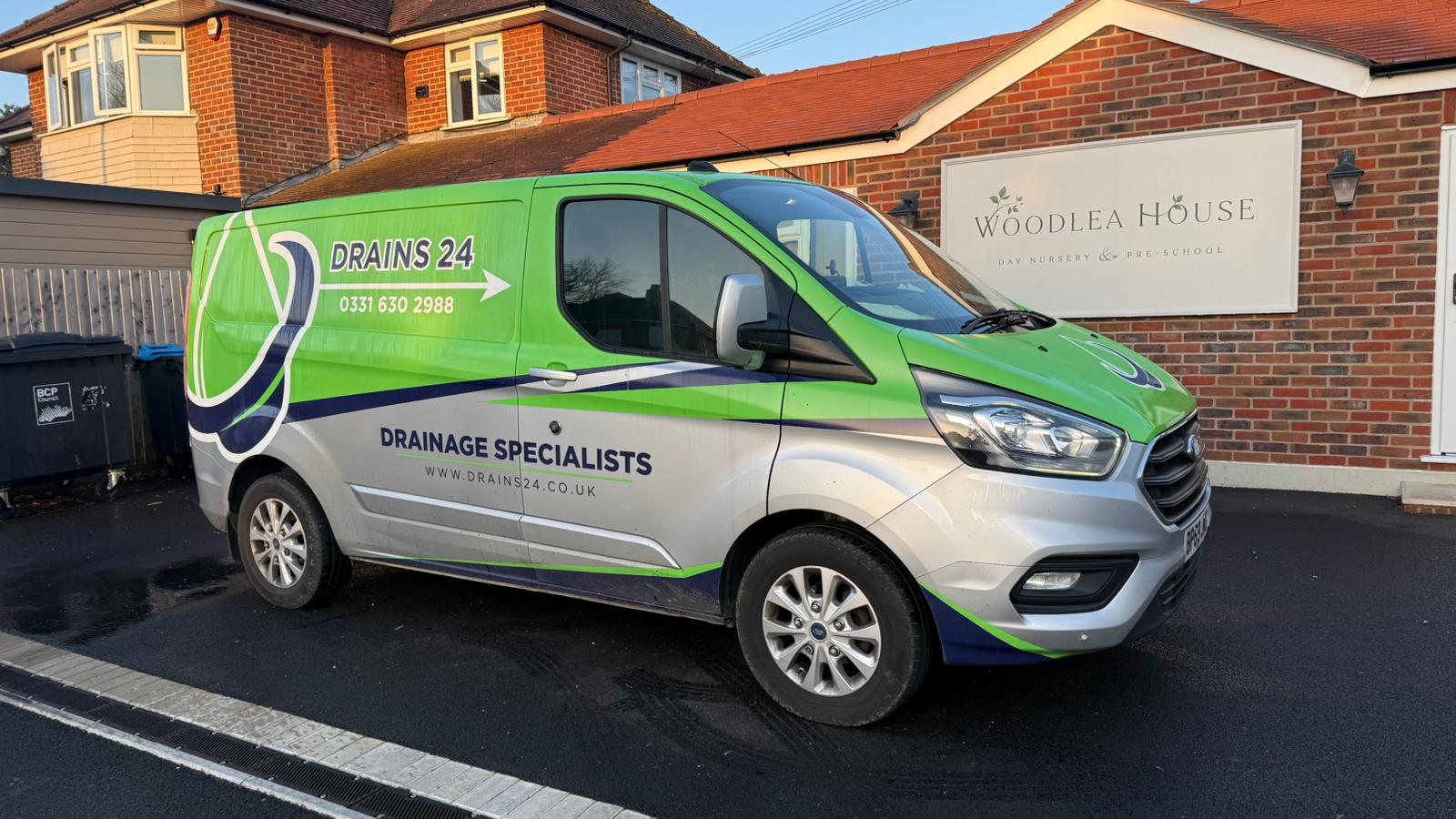 CCTV drain survey revealing displaced 100mm vitrified clay pipe beneath Woodlea Day Nursery in Bournemouth before CIPP drain lining repair