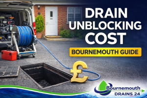 Drain engineer attending residential property in Bournemouth for blocked drain cost guide